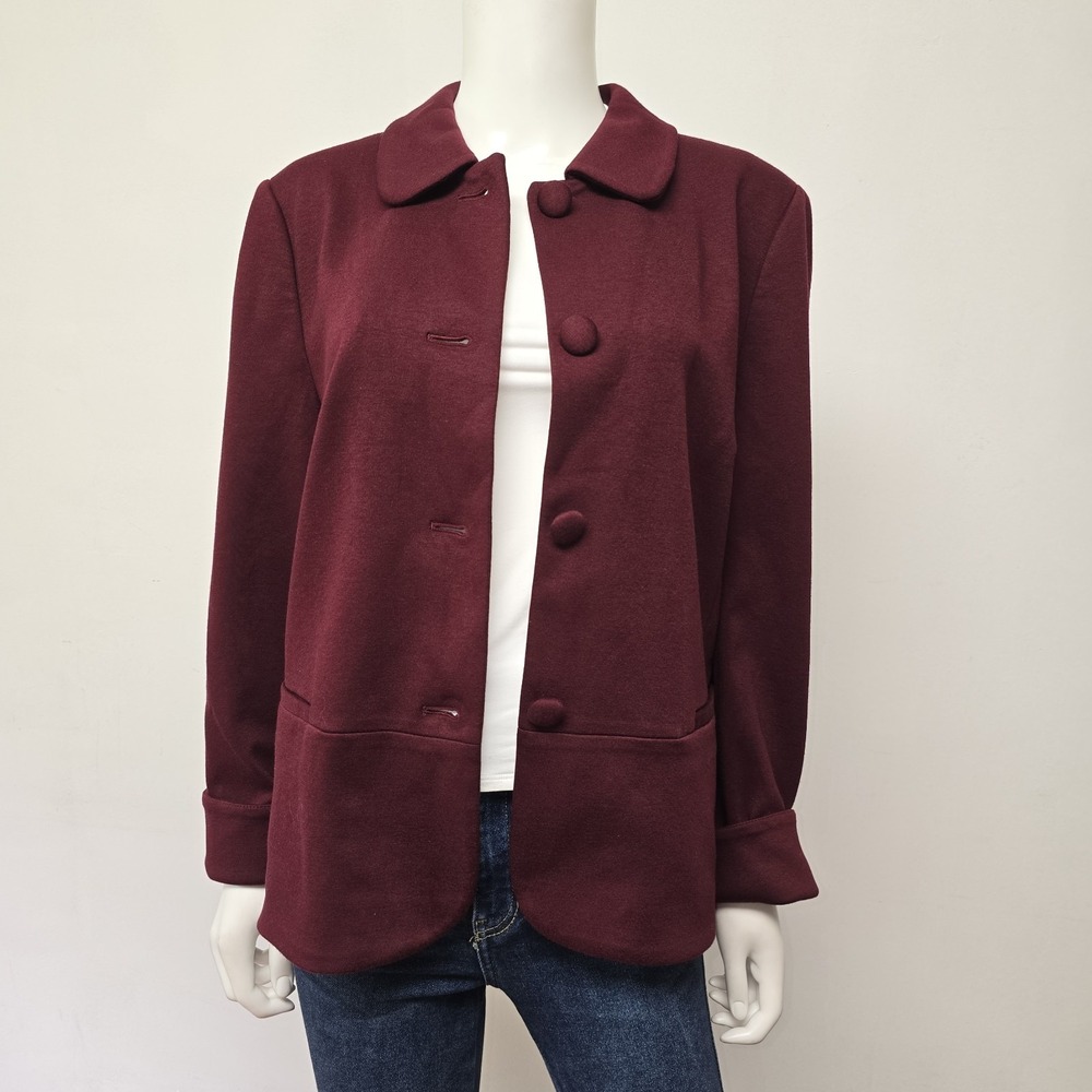 Talbots Burgundy Knit Blazer Jacket Size 16 Collared Career Academic Womens NWT